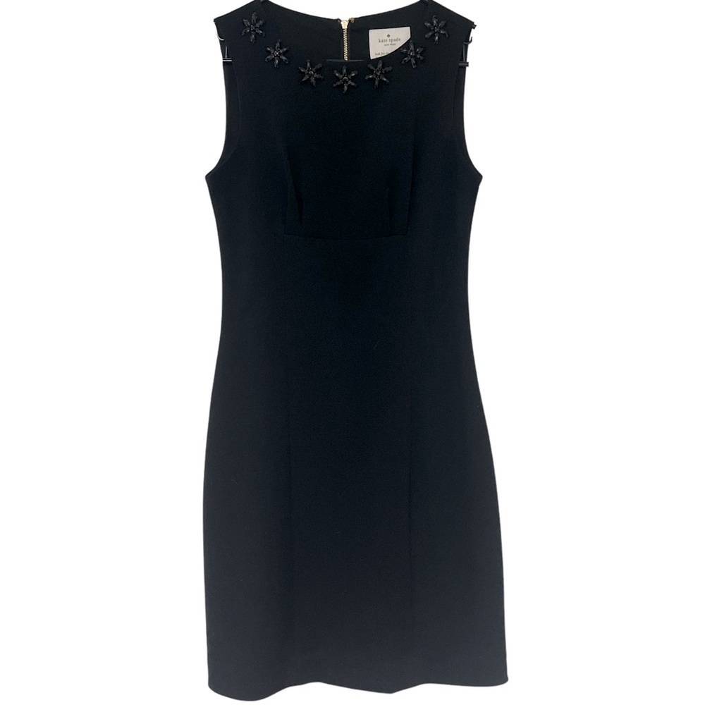 Kate Spade Black Diana Floral Cluster Jeweled Neck Dress